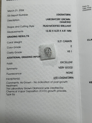ซื้อ 3.21CT E VS1 EX VG CVD ห้องปฏิบัติการเพชรเพชรเพชรเพชรเพชร online manufacture