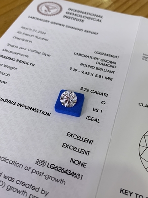 ซื้อ 3.23CT G VS1 3EX CVD Lab สร้างเพชร ใบรับรอง IGI LG626434631 online manufacture