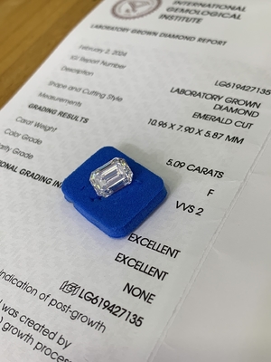 ซื้อ 5.09CT F VVS2 2EX CVD Lab สร้างเพชร สี Emerald Cut online manufacture