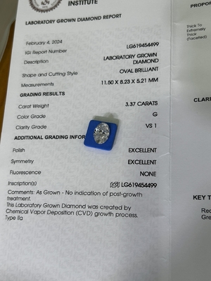 ซื้อ 3.37ct เพชรประดิษฐ์ เนื้อเพชรโอวาลตัด Brilliant CVD G VS1 online manufacture