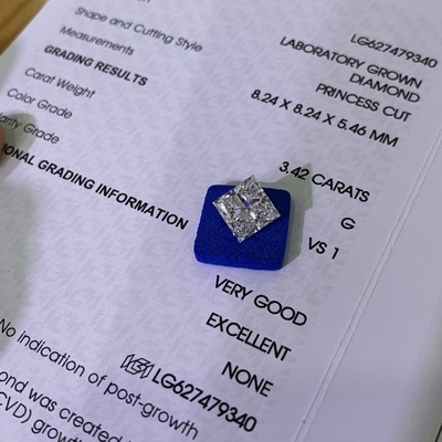 ซื้อ 3.42CT G VS1 EX VG CVD ห้องปฏิบัติการเพชรเติบโต Princess Cut OEM ODM online manufacture