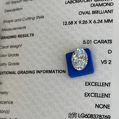 ซื้อ 5.01ct เพชรประดิษฐ์โดยมนุษย์เพชรตัดโอวาล CVD D VS2 2EX N IGI เพชรห้องปฏิบัติการ online manufacture