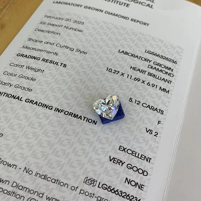ซื้อ 5.12ct หัวใจแล็บเพชรที่เติบโต CVD F VS2 2EX N IGI LG566326236 online manufacture