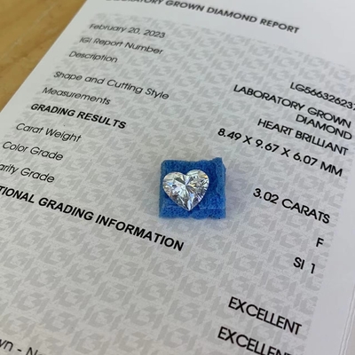 ซื้อ 3.02ct ห้องปฏิบัติการใหญ่รูปหัวใจเพชร CVD F SI1 2EX N IGI LG566326237 online manufacture
