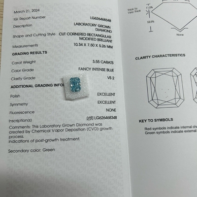 ซื้อ 3.55ct VS2 เพชรสีฟ้าสังเคราะห์ เพชรที่ปลูกในห้องปฏิบัติการ เพชร HPHT สีฟ้าสดใส online manufacture