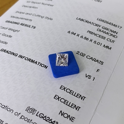 2.02 คาราต F VS1 2EX CVD Princess Cut Lab เพชร OEM ODM
