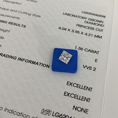 1.36CT E VVS2 2EX CVD Princess Cut Lab เพชรเจริญเติบโต