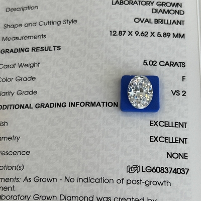 5.02ct VS2 F เพชรประดิษฐ์ เพชรที่ปลูกในห้องปฏิบัติการ เพชรที่ปลูกในห้องปฏิบัติการ