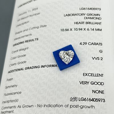 4.29ct หนังสือทดลองเพชรตัดหัวใจ CVD G สี VVS2 2EX N IGI